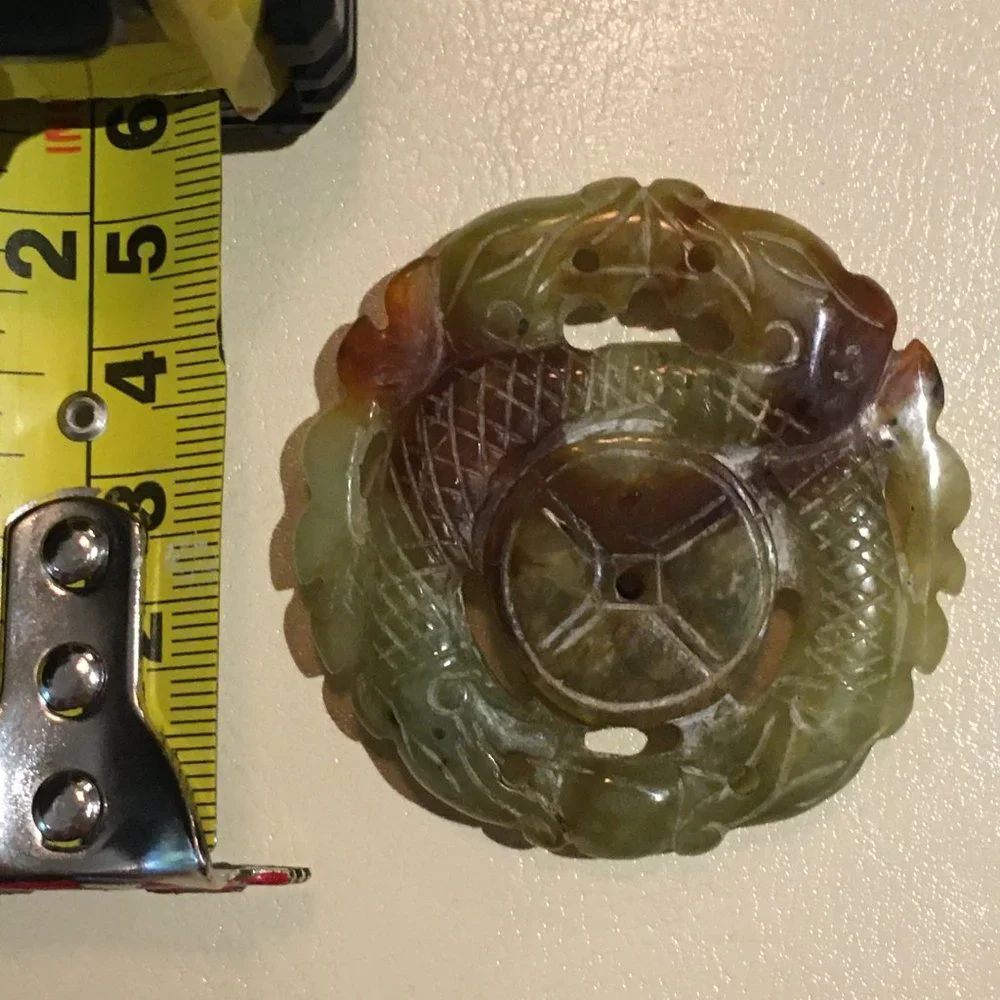 Vintage Chinese Dragon Pendant | Hand Carved Green Soapstone Jade Aesthetic - Picture 4 of 5